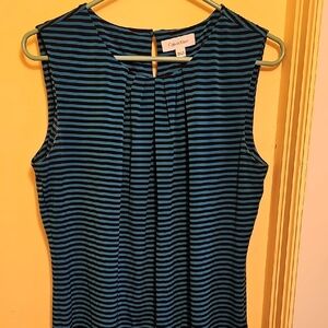 Calvin Klein Sleeveless Blue Green Pleated Blouse